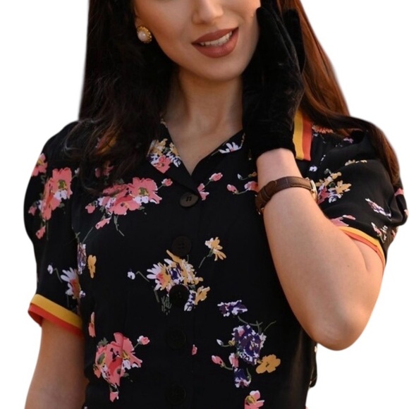 The Seamstress of Bloomsbury Roma Dress in Black Mayflower like new condition - Picture 2 of 16